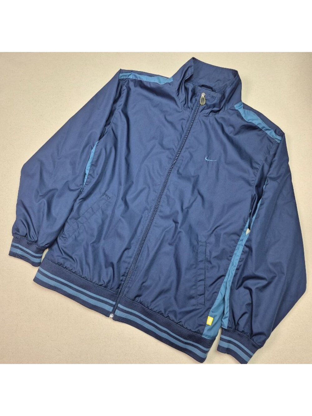 Nike Mens Football Soccer Full Zip Windbreaker Mock Neck Warm-Up Jacket Blu Sz L